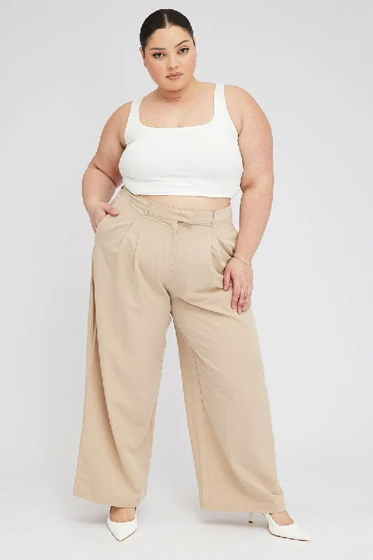 Beige Wide Leg Pants Tailored