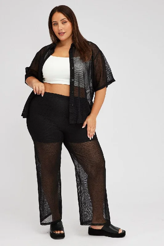 Black Wide Leg Pants High Rise